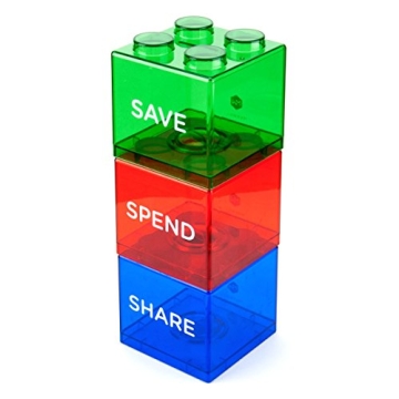 Save Spend Share Piggy Bank for Kids - Educational Block Design