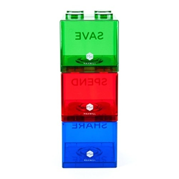 Save Spend Share Piggy Bank for Kids - Educational Block Design