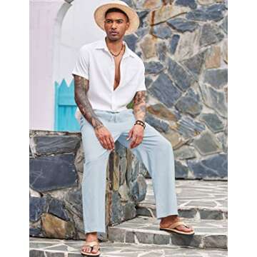 COOFANDY Men's Linen Casual Pants Summer Spring Beach Jog Elastic Waist Trousers A- Sky Blue