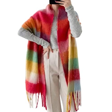 Junhcone Knitted Scarfs for Cold Winter Warm Thick Wrap Classical Plaid Printed Pattern Soft Scarves...