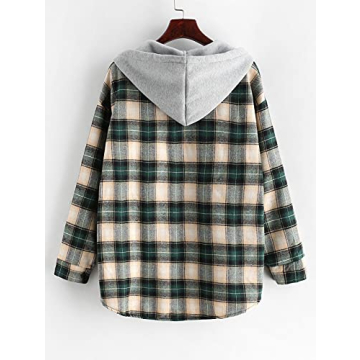ZAFUL Women's Fleece Lined Plaid Hooded Jacket