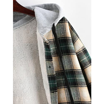 ZAFUL Women's Fleece Lined Plaid Hooded Jacket