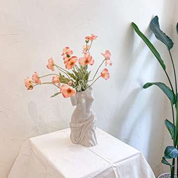 Kamang Artificial Poppy Silk Flowers (3 Stems) for Home Decor and Wedding. Faux Poppy Flower Centerp...