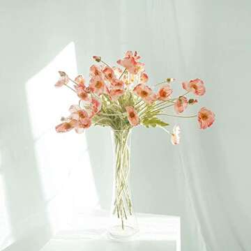 Kamang Artificial Poppy Silk Flowers (3 Stems) for Home Decor and Wedding. Faux Poppy Flower Centerpiece. Artificial Plants Peach Flower Arrangement. Silk Flowers for Decoration (Gradient Coral)