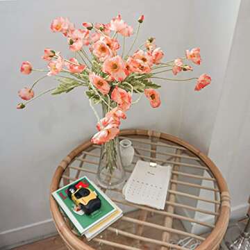 Kamang Artificial Poppy Silk Flowers (3 Stems) for Home Decor and Wedding. Faux Poppy Flower Centerpiece. Artificial Plants Peach Flower Arrangement. Silk Flowers for Decoration (Gradient Coral)