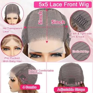 AILICEEHR 5x5 Highlight Lace Closure Wig Human Hair Body Wave 5x5 HD Lace Closure Wig for Women P4/27 Ombre Honey Blonde Glueless Wig Pre Plucked 180 Density 26 Inch