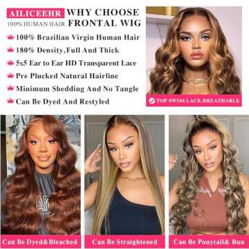 AILICEEHR 5x5 Highlight Lace Closure Wig Human Hair Body Wave 5x5 HD Lace Closure Wig for Women P4/27 Ombre Honey Blonde Glueless Wig Pre Plucked 180 Density 26 Inch