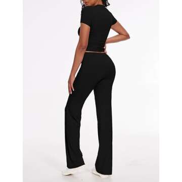 AnotherChill Women's 2 Piece Lounge Sets Straight Leg Pants Set Short Sleeve Crop T-shirt Casual Out...
