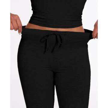 AnotherChill Women's 2 Piece Lounge Sets Straight Leg Pants Set Short Sleeve Crop T-shirt Casual Outfits Comfy Loungewear (Black, Small)