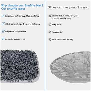 Snuffle Mat for Dogs, 17'' x 21'' Dog Feeding Mat, Enrichment Foraging Mat for Smell Training and Slow Eating, Stress Relief, Encourages Natural Foraging Skills, 2 Suction Cups, 2 Ropes, 1 Licking Mat