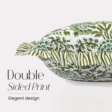 CPC Agate Green 100% Cotton Block Print Ruffle Sham Cover 14x36 inch, Handmade Boho Floral Pillowcas...