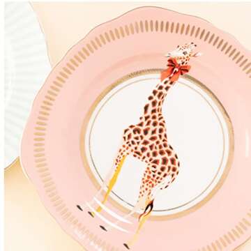 Pretty Pastel Animal Cake Plates, Set Of 4 (Yvonne Ellen Giraffe/leopard/dog/birds Tea Plates)