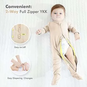 HAPIU Rayon from Bamboo Baby Footed Pajamas, 2 Way Zipper YKK, Footie for Baby Boy Girls, Newborn-24 Months, 2-Pack, Cloud&Oat, Newborn