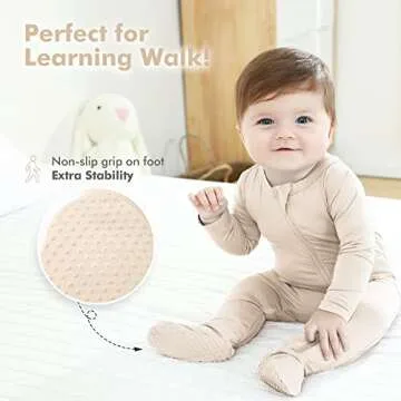 HAPIU Rayon from Bamboo Baby Footed Pajamas, 2 Way Zipper YKK, Footie for Baby Boy Girls, Newborn-24 Months, 2-Pack, Cloud&Oat, Newborn