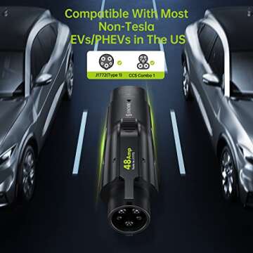 Syncwire Tesla to J1772 Adapter for J1772 PHEVs & EVs, 48A/250V AC, Compatible with Tesla High Powered Connector, Destination Charger, and Mobile Connector - Black