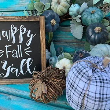 Winlyn 7 Pcs Assorted Sizes Navy Blue Artificial Pumpkins Decorative Dark Blue Pumpkins Faux Foam Pumpkins for Gifts Fall Baby Shower Thanksgiving Halloween Table Centerpiece Shelf Mantel Decoration