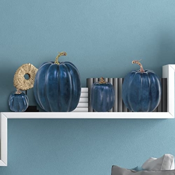 Winlyn 7 Pcs Assorted Sizes Navy Blue Artificial Pumpkins Decorative Dark Blue Pumpkins Faux Foam Pumpkins for Gifts Fall Baby Shower Thanksgiving Halloween Table Centerpiece Shelf Mantel Decoration