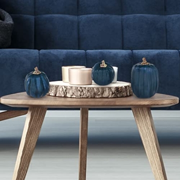 Winlyn 7 Pcs Assorted Sizes Navy Blue Artificial Pumpkins Decorative Dark Blue Pumpkins Faux Foam Pumpkins for Gifts Fall Baby Shower Thanksgiving Halloween Table Centerpiece Shelf Mantel Decoration