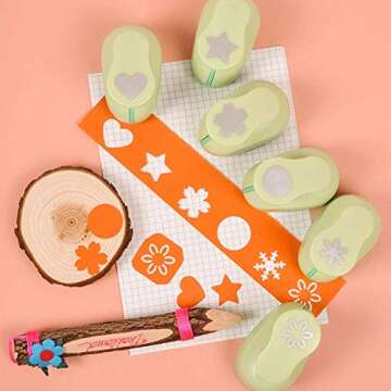 UCEC Craft Hole Punch with Glitter Origami Paper Set, 6 Pcs 1-Inch Paper Puncher Handmade Hole Scrapbooking Punches, 50 Sheets Colored Origami Sparkly Paper, Great for Teachers, Crafts, Scrapbooking