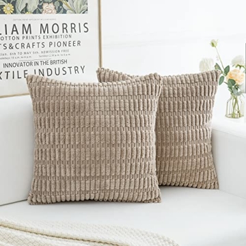 WELTRXE 2 Packs Light Brown Decorative Throw Pillow Covers 18x18 Inch for Couch Bed Sofa Living Room...