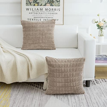 WELTRXE 2 Packs Light Brown Throw Pillow Covers for Home