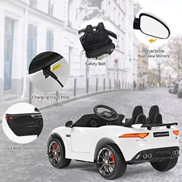 Costzon Ride on Car, 12V Licensed Jaguar F-Type SVR Battery Powered Kids' Electric Vehicles w/Remote Control, Front/Rear Lights, MP3/Music/3 Speeds/Spring Suspension, Kids Car Toy for Toddler(White)