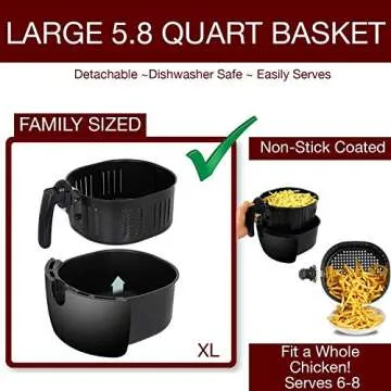 Kinger Home Air Fryer 1700 Watt 5.8 QT 8-in-1 LED Digital Touch Screen Large Hot Electric Air Fryers Oven & Oilless Fryer Cooker with Recipes Cookbook