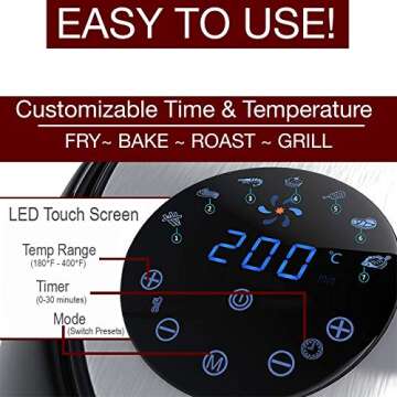 Kinger Home Air Fryer 1700 Watt 5.8 QT 8-in-1 LED Digital Touch Screen Large Hot Electric Air Fryers Oven & Oilless Fryer Cooker with Recipes Cookbook