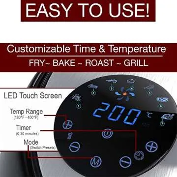 Kinger Home Air Fryer 1700 Watt 5.8 QT 8-in-1 LED Digital Touch Screen Large Hot Electric Air Fryers Oven & Oilless Fryer Cooker with Recipes Cookbook