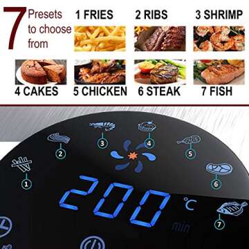 Kinger Home Air Fryer 1700 Watt 5.8 QT 8-in-1 LED Digital Touch Screen Large Hot Electric Air Fryers Oven & Oilless Fryer Cooker with Recipes Cookbook
