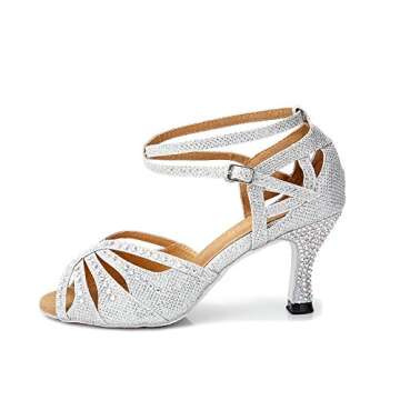 TTdancewear Women Silver Rhinestone Ballroom Dance Shoes Latin Salsa Performance Dance Shoes 8 Silve...