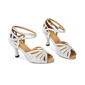 TTdancewear Women Silver Rhinestone Ballroom Dance Shoes Latin Salsa Performance Dance Shoes 8 Silver-2.5inch Heels