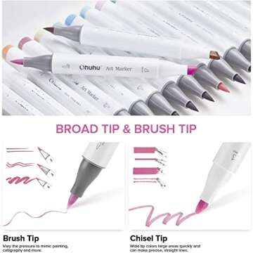 Ohuhu Pastel Markers Brush Tip - 48 Pastel Colors Double Tipped, Marker Set of Honolulu Sweetness fo...