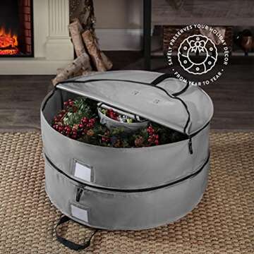 ZOBER Christmas Wreath Storage Container - 30 Inch Wreath Box, Garland Storage - 2 Zippers, Durable Handles - Holiday and Seasonal Wreath Storage Boxes - 2 Pack (Gray)