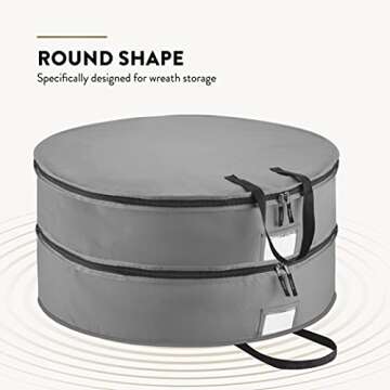 ZOBER Christmas Wreath Storage Container - 30 Inch Wreath Box, Garland Storage - 2 Zippers, Durable Handles - Holiday and Seasonal Wreath Storage Boxes - 2 Pack (Gray)