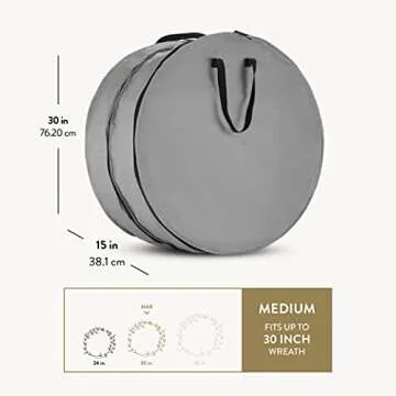 ZOBER Christmas Wreath Storage Container - 30 Inch Wreath Box, Garland Storage - 2 Zippers, Durable Handles - Holiday and Seasonal Wreath Storage Boxes - 2 Pack (Gray)