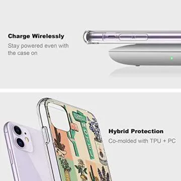 ICWUSA Aesthetic Retro Style Vintage Collage Pattern Protective case for iPhone 11, Trendy Designed Western Cactus Pattern TPU Bumper Shockproof iPhone Case Support Wireless Charging