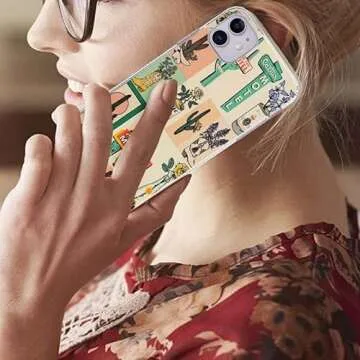 ICWUSA Aesthetic Retro Style Vintage Collage Pattern Protective case for iPhone 11, Trendy Designed Western Cactus Pattern TPU Bumper Shockproof iPhone Case Support Wireless Charging