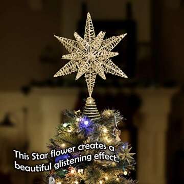 Ornativity Gold Star Tree Topper – Christmas Gold 3D Glitter Star Ornament Treetop Xmas Decor Holi...