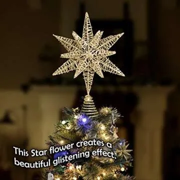 Ornativity Gold Star Tree Topper – Christmas Gold 3D Glitter Star Ornament Treetop Xmas Decor Holi...