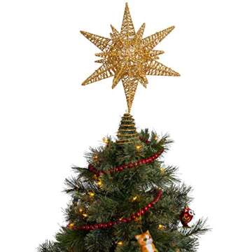Ornativity Gold Star Tree Topper – Christmas Gold 3D Glitter Star Ornament Treetop Xmas Decor Holiday Decoration for Large Tree Toppers 16"