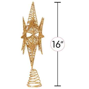 Ornativity Gold Star Tree Topper – Christmas Gold 3D Glitter Star Ornament Treetop Xmas Decor Holiday Decoration for Large Tree Toppers 16"