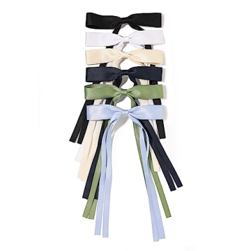 LFOUVRE Tassel Hair Bow Clips for Women - 6pcs Ribbon Barrettes With Metal Claw Clips and Bowknots -...