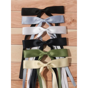 LFOUVRE Tassel Hair Bow Clips for Women - 6pcs Ribbon Barrettes With Metal Claw Clips and Bowknots - Hair Accessories for Girls and Teens