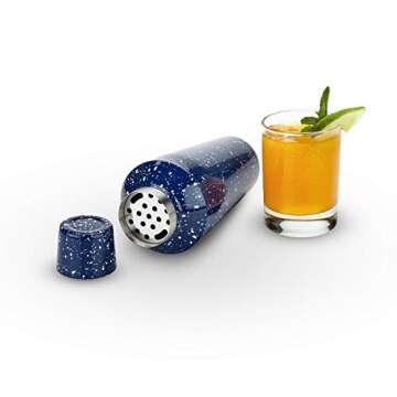 Foster & Rye Camping-Style Speckled Enamel Cobbler Cocktail Shaker & Double Jigger Set - Martini Mar...