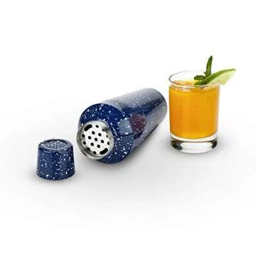 Foster & Rye Camping-Style Speckled Enamel Cobbler Cocktail Shaker & Double Jigger Set - Martini Mar...