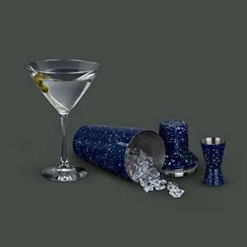 Foster & Rye Camping-Style Speckled Enamel Cobbler Cocktail Shaker & Double Jigger Set - Martini Margarita Drink Shakers, Bartender Accessories, Cocktail Set Bartender Kit, Stainless Steel, 26 oz