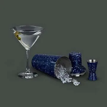 Foster & Rye Camping-Style Speckled Enamel Cobbler Cocktail Shaker & Double Jigger Set - Martini Margarita Drink Shakers, Bartender Accessories, Cocktail Set Bartender Kit, Stainless Steel, 26 oz