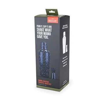 Foster & Rye Camping-Style Speckled Enamel Cobbler Cocktail Shaker & Double Jigger Set - Martini Margarita Drink Shakers, Bartender Accessories, Cocktail Set Bartender Kit, Stainless Steel, 26 oz