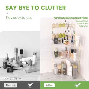 NATURE'S SOURCE Makeup Organizer for Vanity, 3-Tier Corner Bathroom Organizer Countertop with Makeup...
